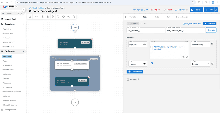 Create a new SET_VARIABLE task