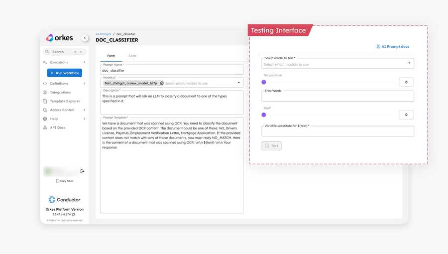 Testing Interface for prompts in Orkes Conductor