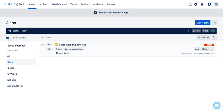 Generated Alert in Opsgenie