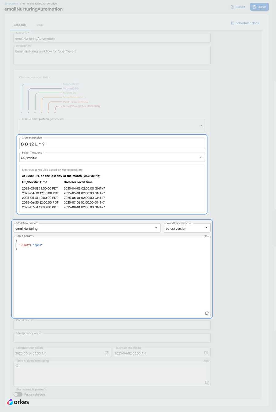 Workflow scheduled to run at specified time