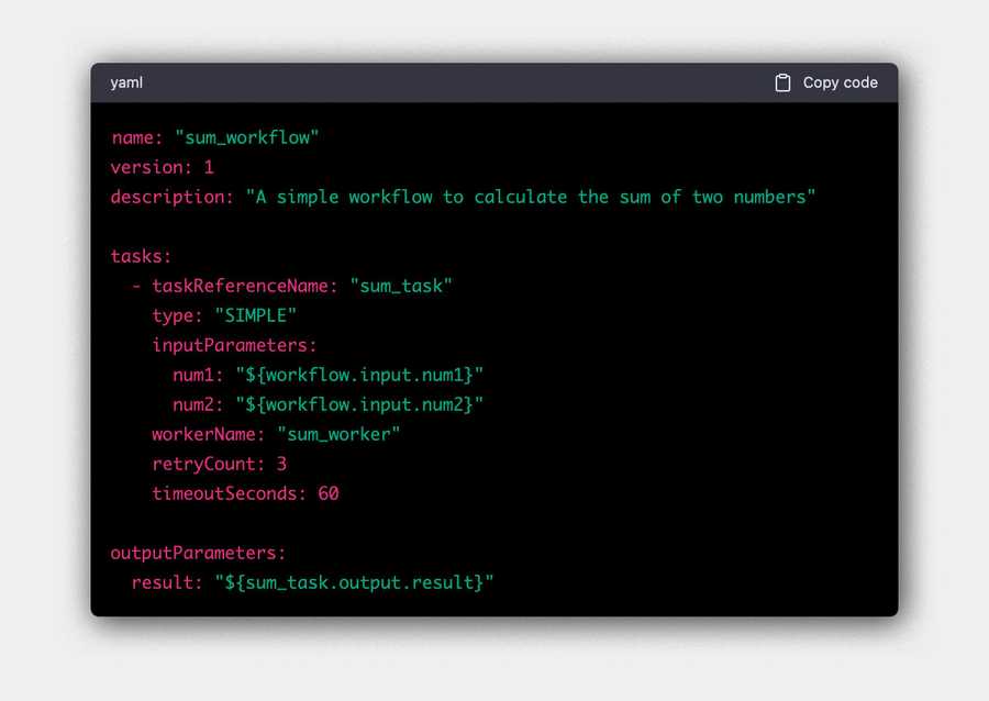 ChatGPT generated workflow to find the sum of 2 numbers in YAML