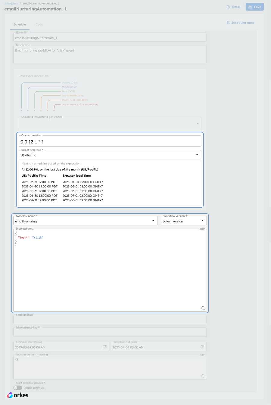Workflow scheduled to run at specified time