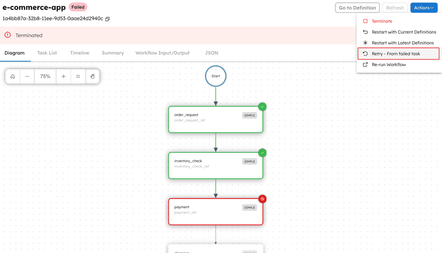 Retrying from Failed task in Conductor UI